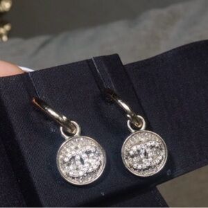 CHANEL Silver Earrings with Crystal Details